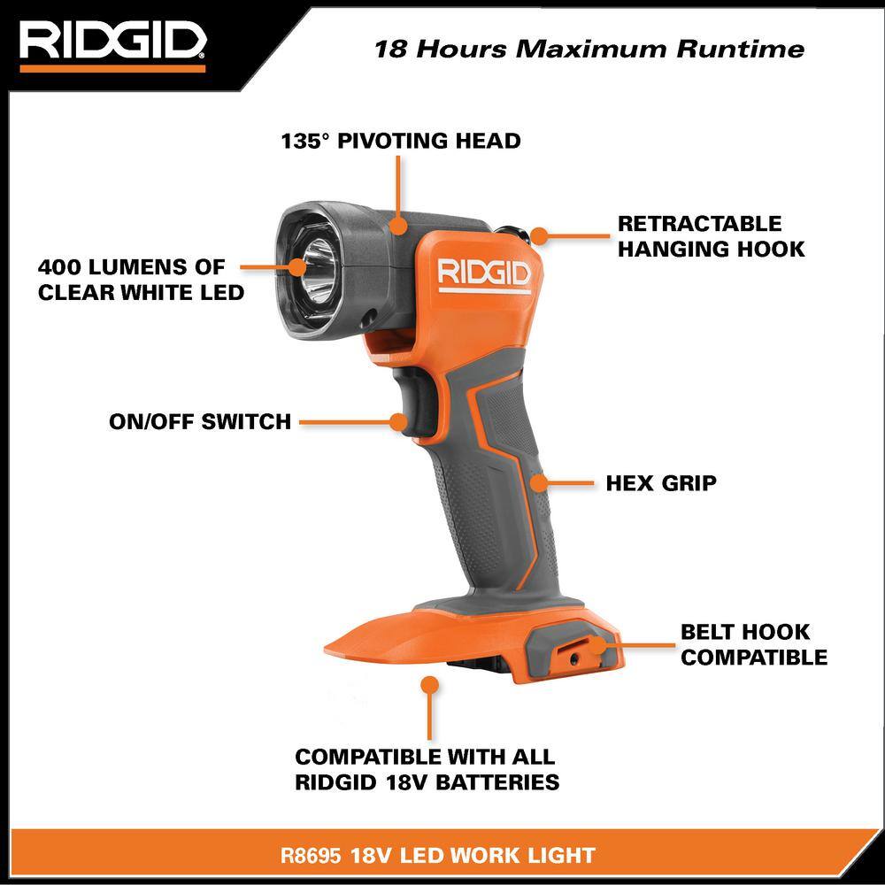 RIDGID 18V Cordless LED Work Light (Tool Only)