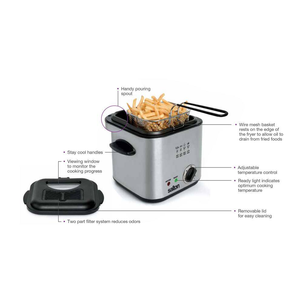 Salton 1 qt. Stainless Steel Compact Easy Clean Deep Fryer with Adjustable Temperature Control