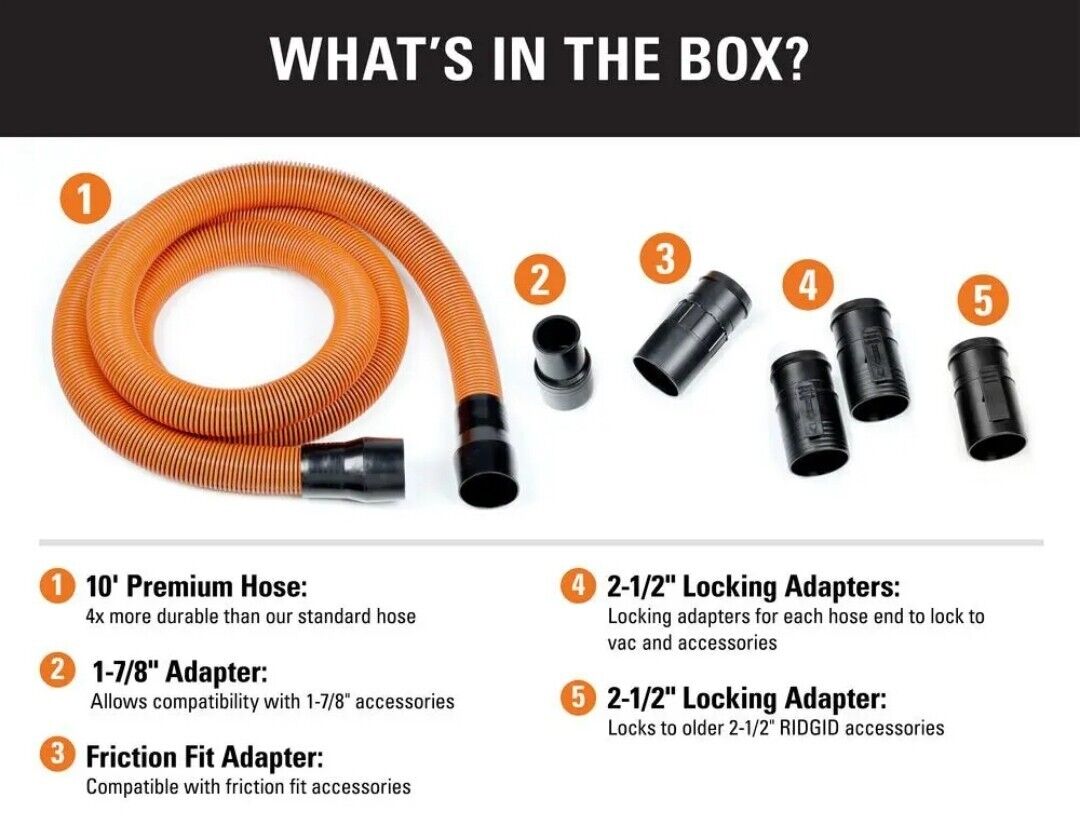 RIDGID  1-7/8 in. x 10 ft. Pro-Grade Locking Vacuum Hose Kit for RIDGID Wet/Dry Shop Vacuums