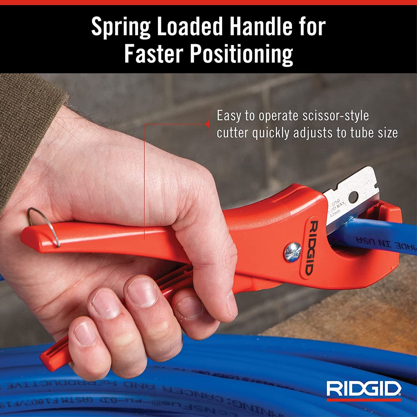 RIDGID  1/8 in. - 1-5/8 in. PC-1250 PEX and Vinyl Tubing Cutting Tool, Single Stroke Scissor Style Cut with Reversible Blade