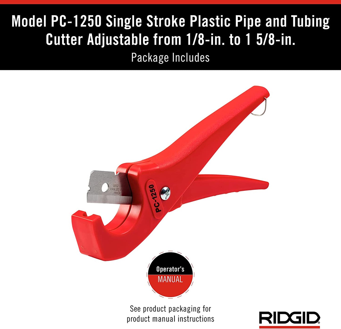 RIDGID  1/8 in. - 1-5/8 in. PC-1250 PEX and Vinyl Tubing Cutting Tool, Single Stroke Scissor Style Cut with Reversible Blade