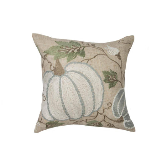 Manor Luxe 14 in. x 14 in. Harvest Pumpkins And Vines Crewel Embroidered Fall Pillow