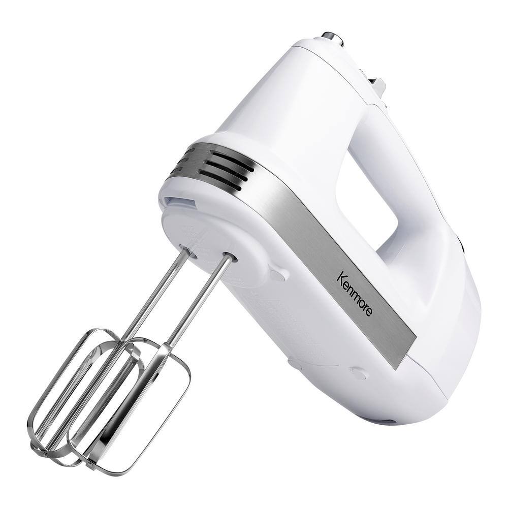 KENMORE Kenmore 5-Speed Hand Mixer / Beater / Blender, White, 250W, with Clip-on Accessory Storage Case