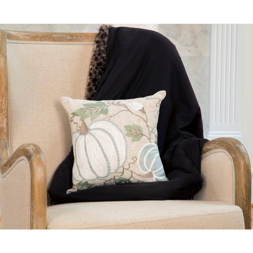 Manor Luxe 14 in. x 14 in. Harvest Pumpkins And Vines Crewel Embroidered Fall Pillow