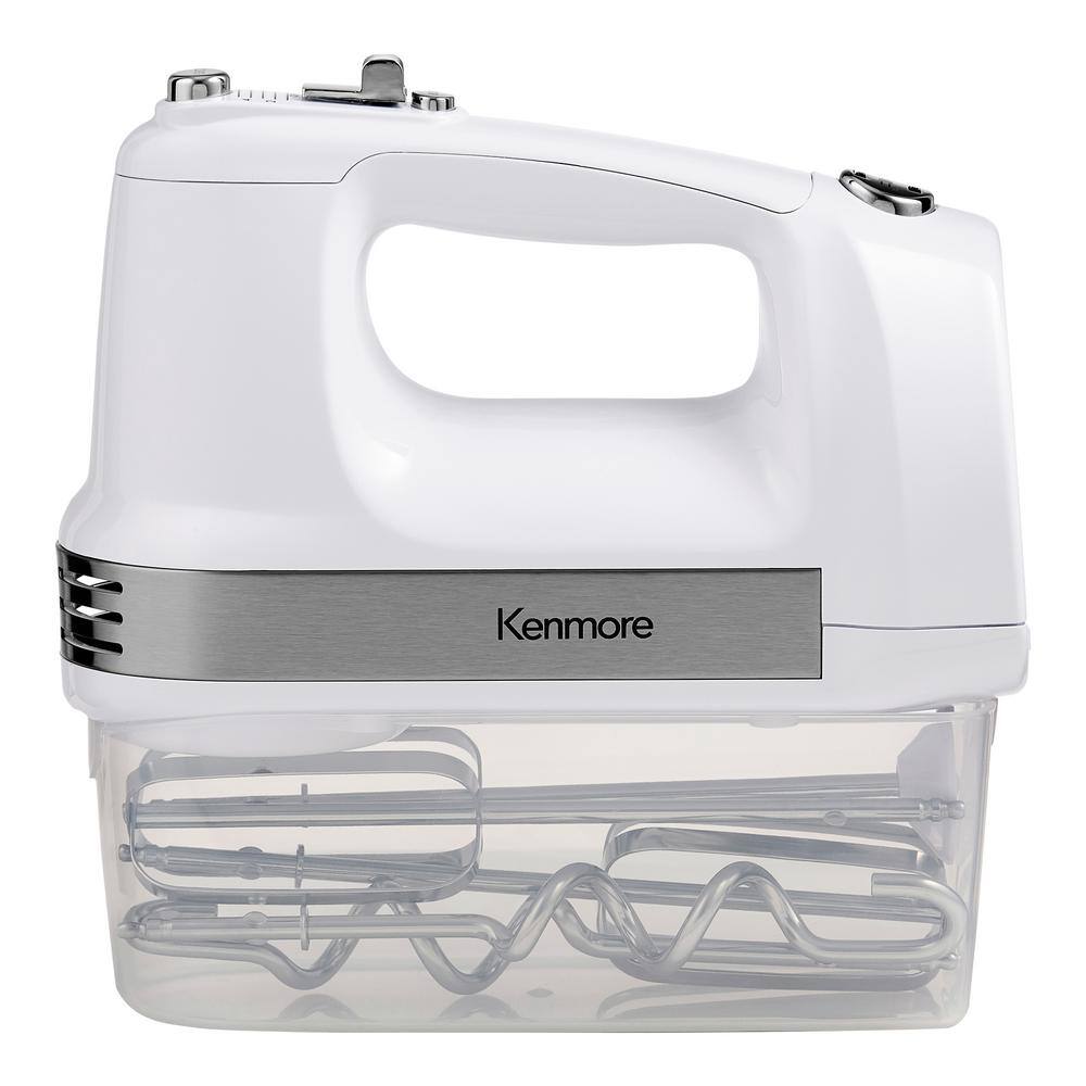 KENMORE Kenmore 5-Speed Hand Mixer / Beater / Blender, White, 250W, with Clip-on Accessory Storage Case