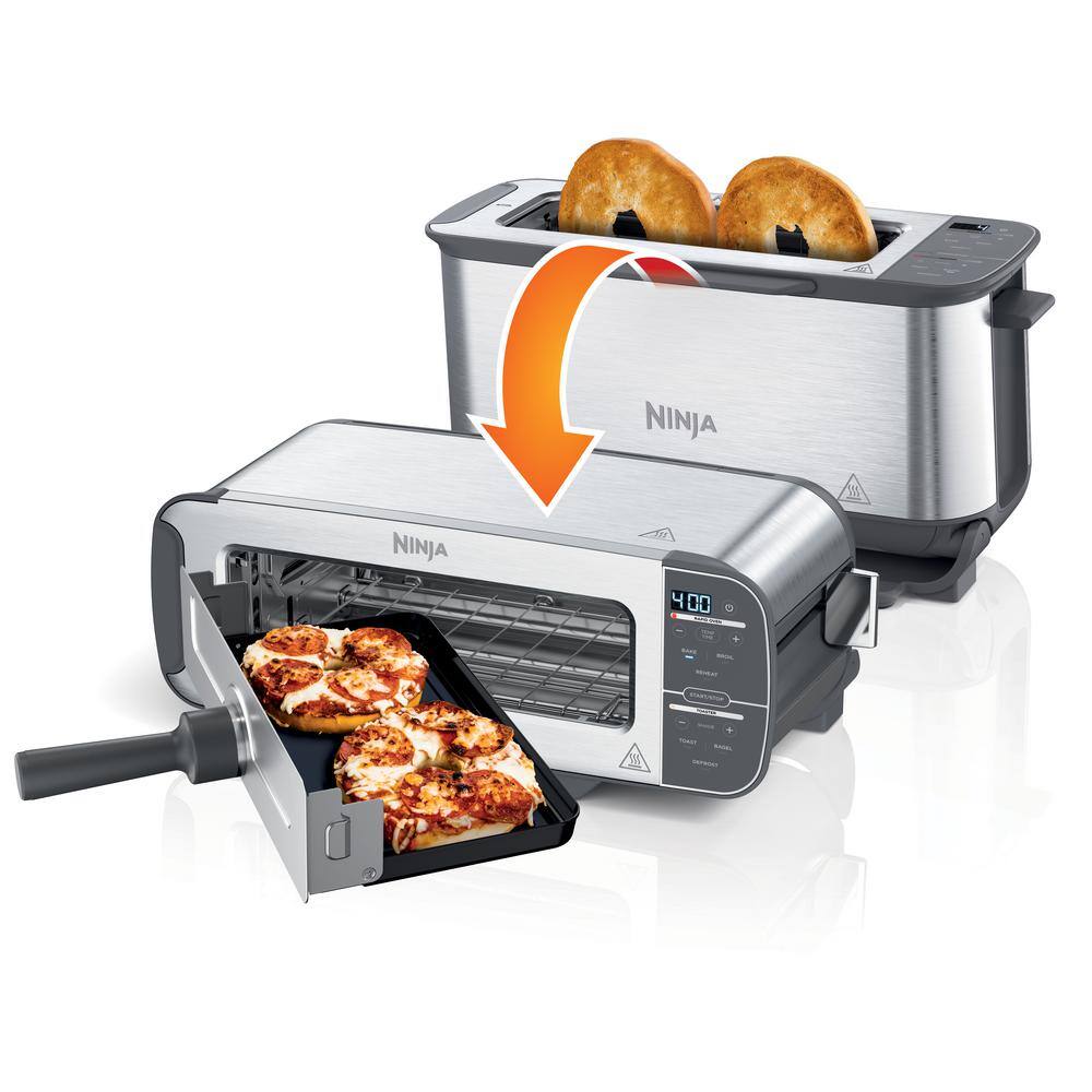 NINJA Foodi 2-in-1 Flip Toaster, 2-Slice Toaster, Compact Toaster Oven, Snack Maker, Reheat, Defrost, Stainless Steel, ST101