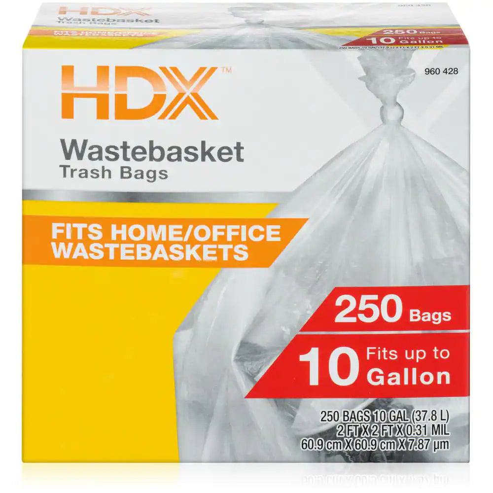 HDX 10 Gal. Clear Waste Liner Trash Bags (250-Count)