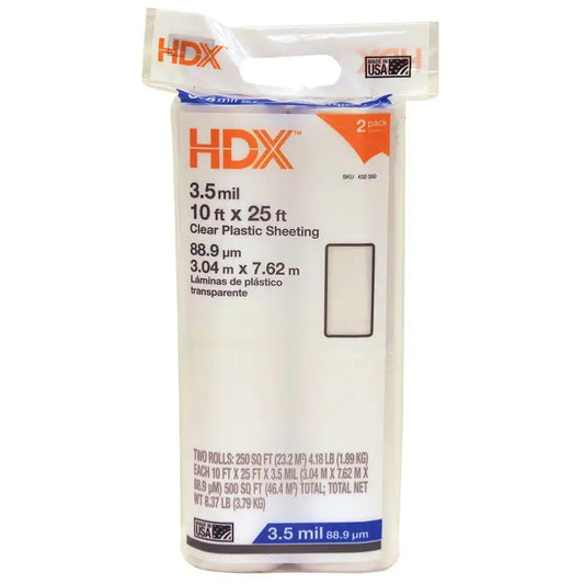 HDX 10 ft. x 25 ft. Clear 3.5 mil Plastic Sheeting (2-Pack)