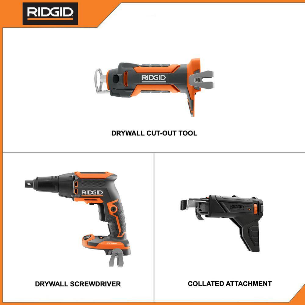 RIDGID 18V Brushless Cordless Drywall Screwdriver with Collated Attachment with 18V Drywall Cut-Out Tool (Tools Only)