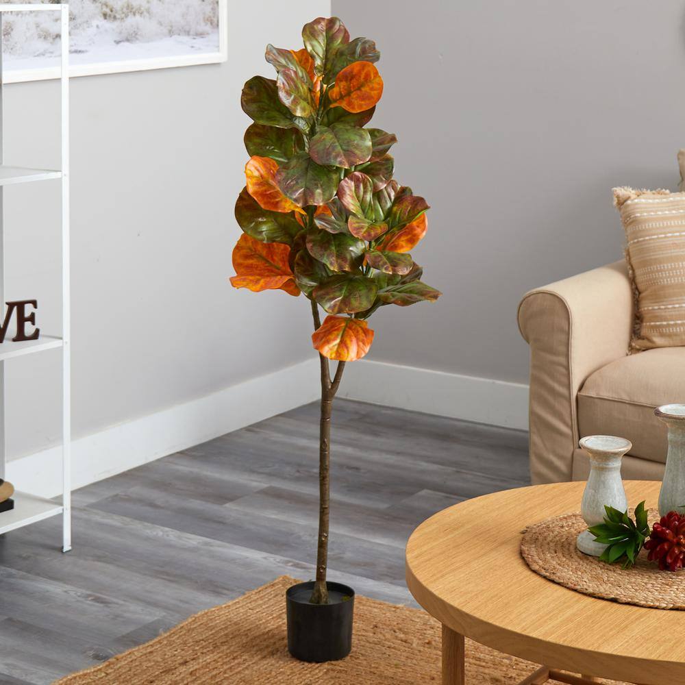 Nearly Natural 4 .5ft. Brown Autumn Fiddle Leaf Artificial Fall Tree