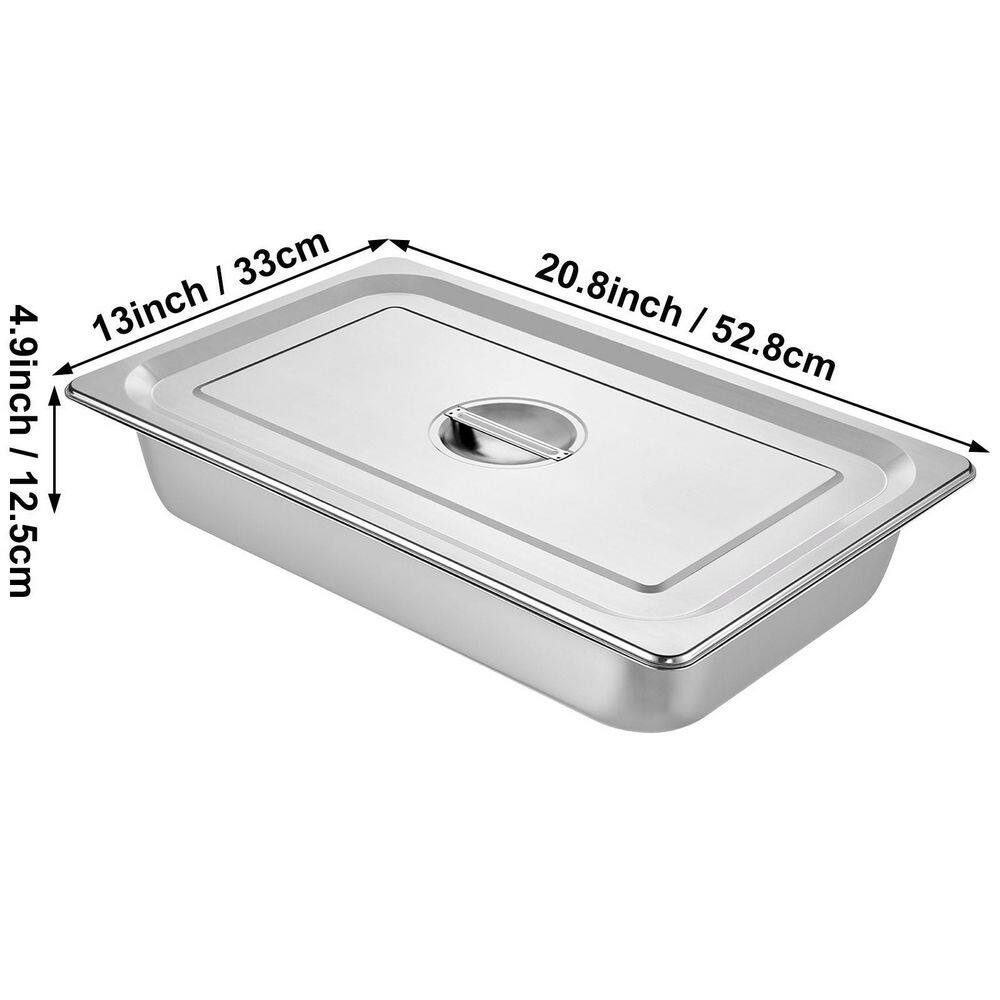 VEVOR 13.7 qt. Stainless Steel Hotel Pan 20.9 x 12.8 x 3.9 in. Roasting Pan with Lid Hotel Pans Full Size Deep (4-Pack)