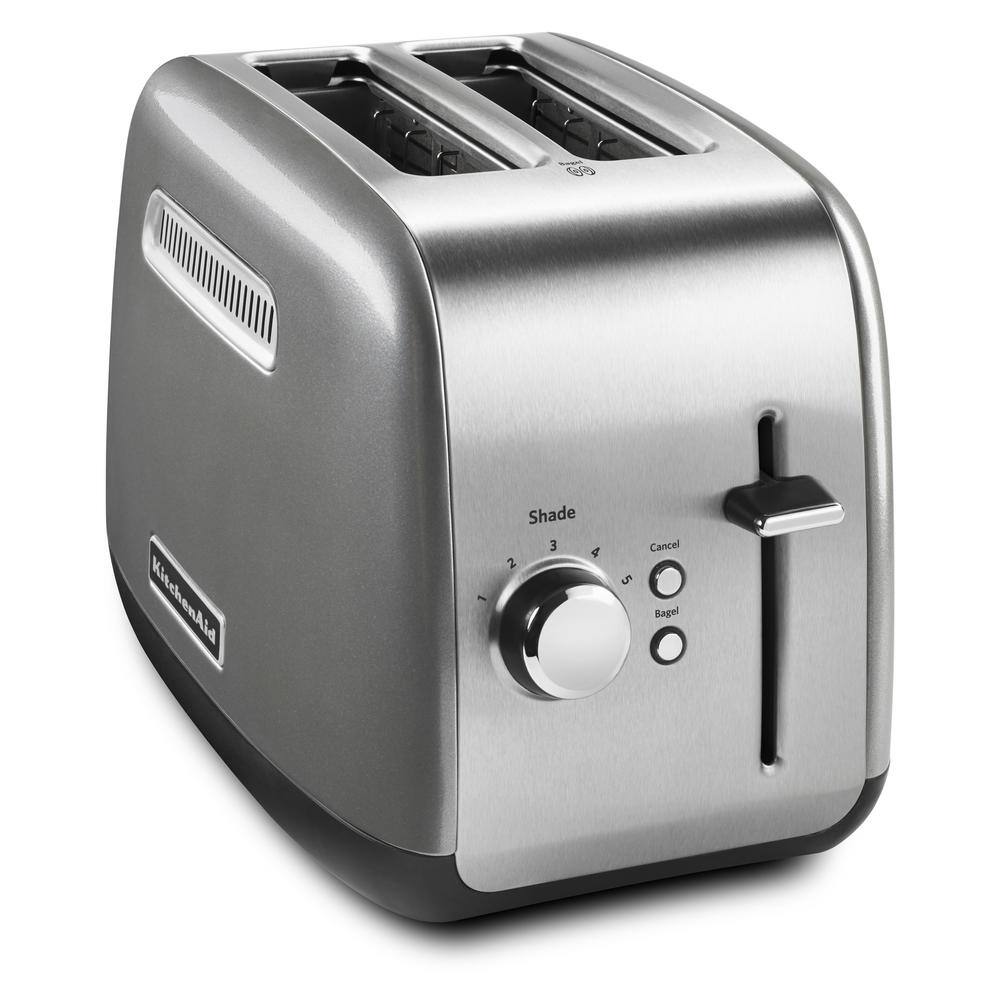 KitchenAid 2-Slice Silver Wide Slot Toaster with Crumb Tray and Shade Control Settings