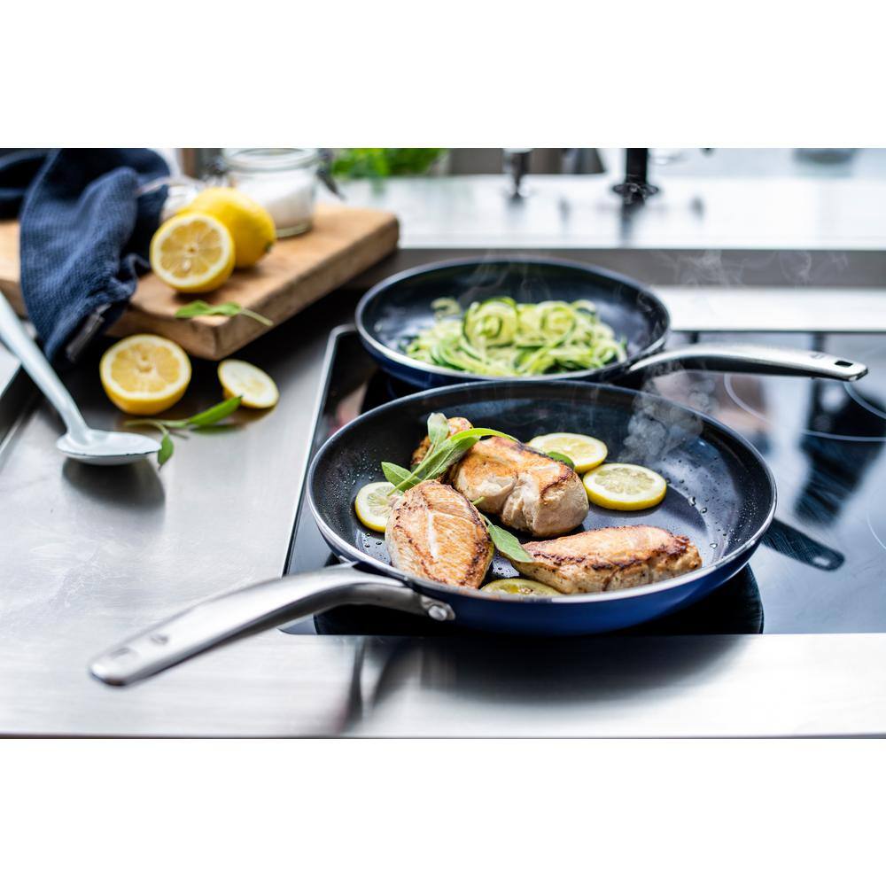 Blue Diamond 2-Piece Aluminum Ceramic Nonstick Frying Pan Set in Blue