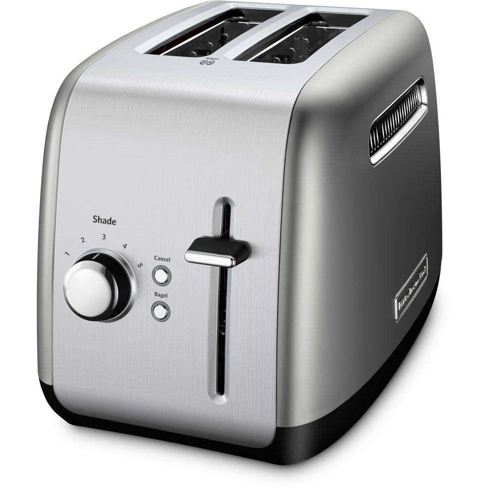 KitchenAid 2-Slice Silver Wide Slot Toaster with Crumb Tray and Shade Control Settings