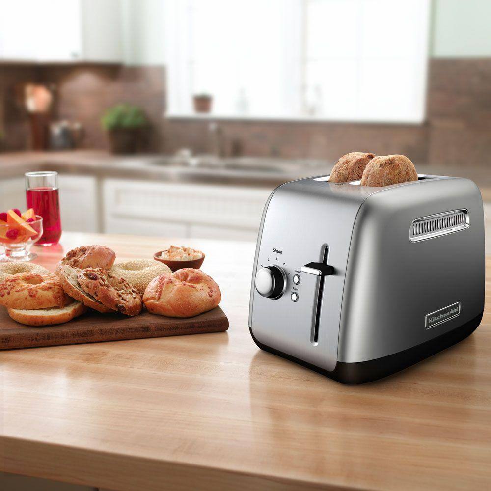 KitchenAid 2-Slice Silver Wide Slot Toaster with Crumb Tray and Shade Control Settings