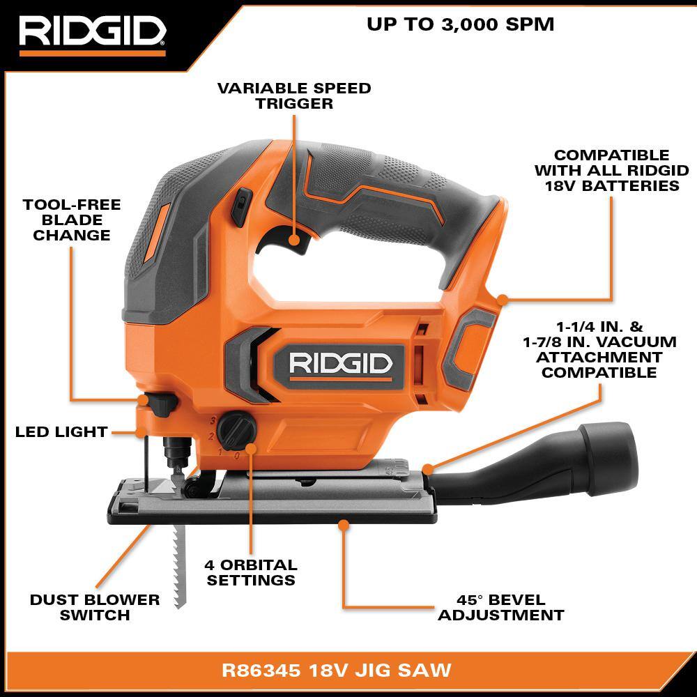 RIDGID 18V Cordless Jig Saw (Tool Only)