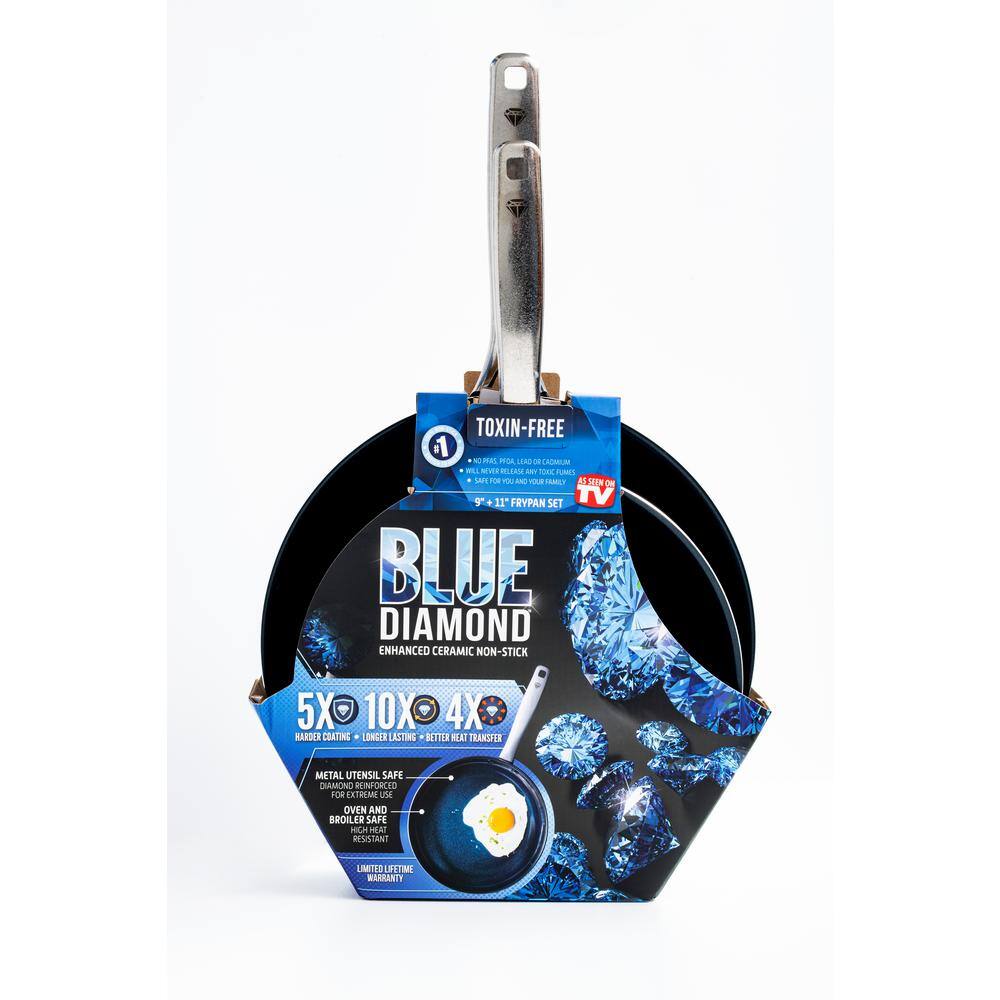 Blue Diamond 2-Piece Aluminum Ceramic Nonstick Frying Pan Set in Blue