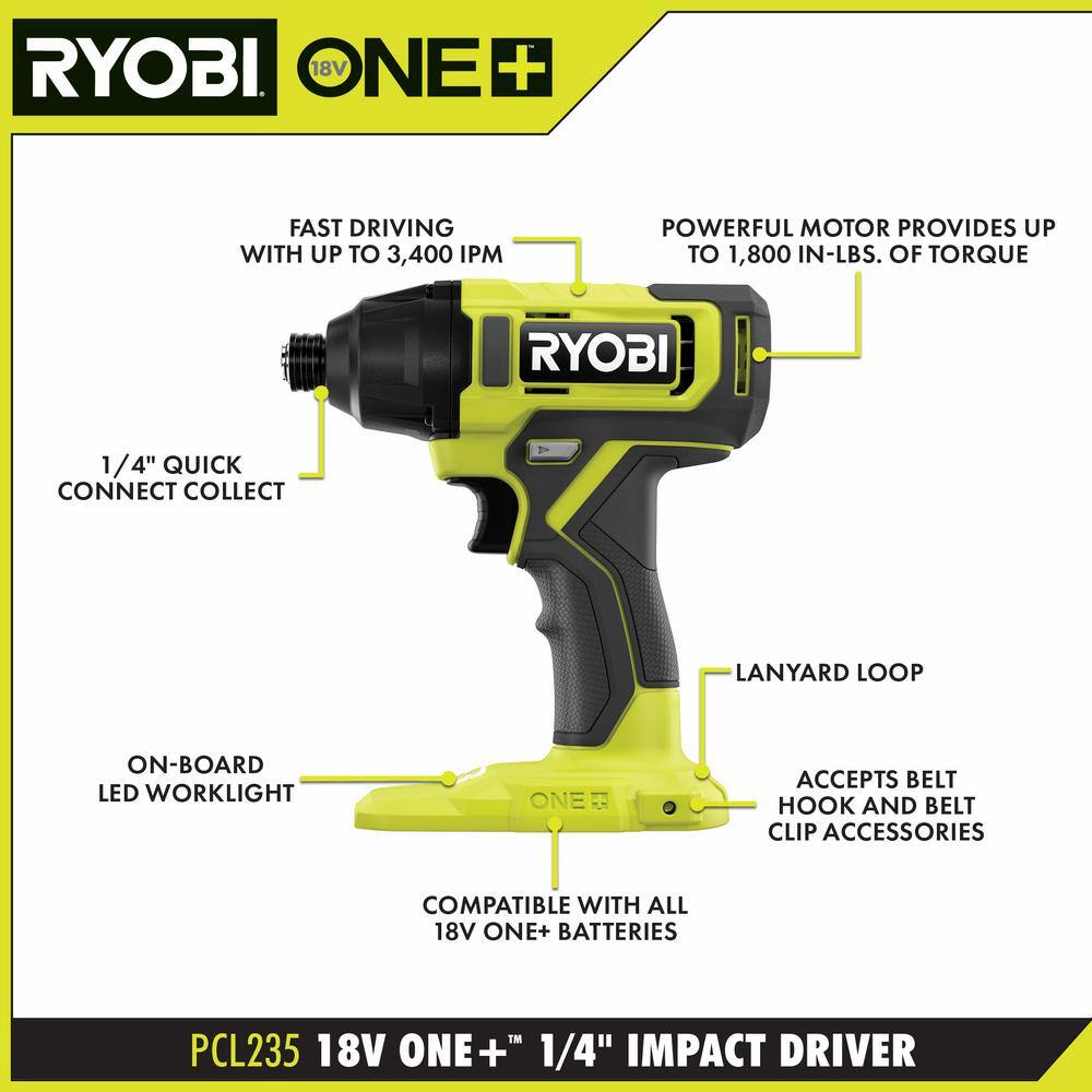 RYOBI ONE+ 18V Cordless 2-Tool Combo Kit with Drill/Driver, Impact Driver, (2) 1.5 Ah Batteries, and Charger