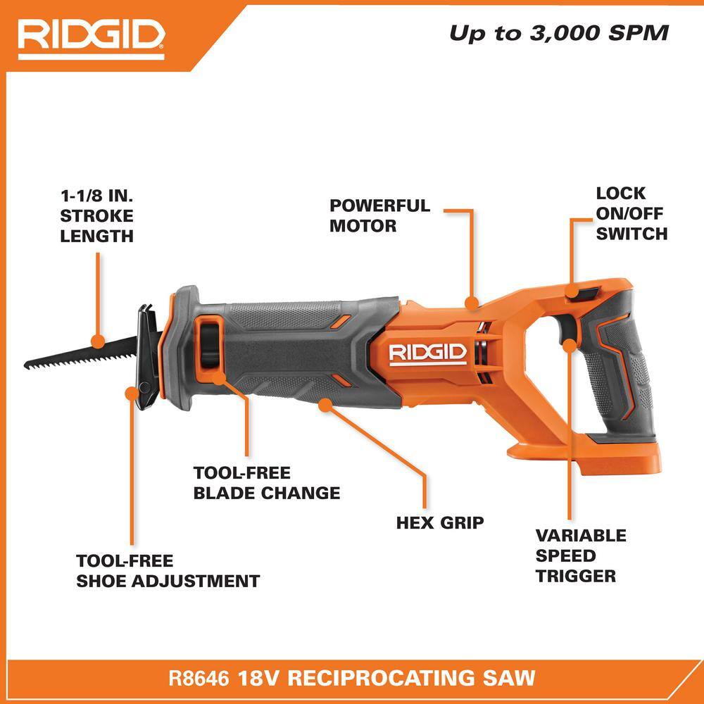 RIDGID 18V Cordless Reciprocating Saw (Tool Only)