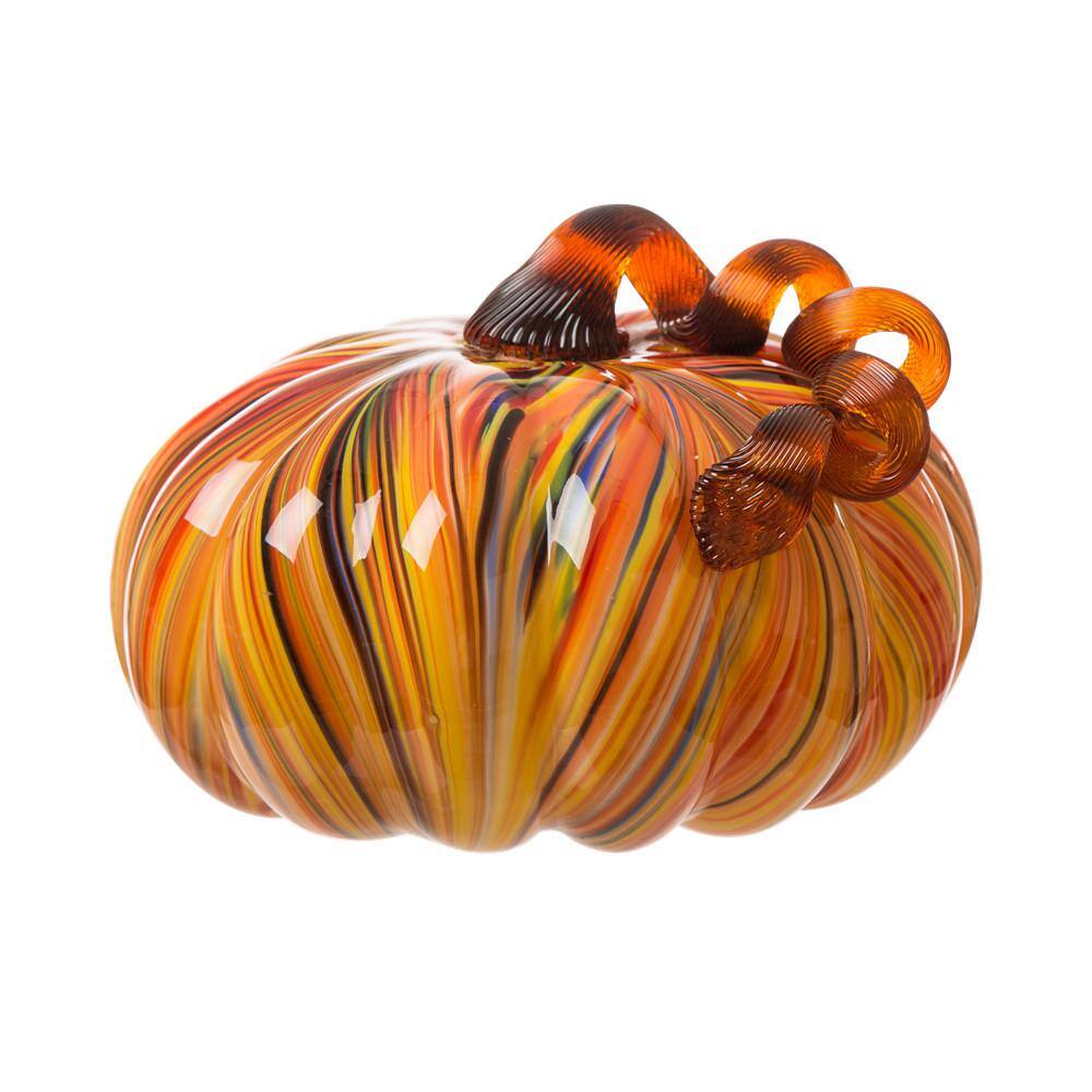 Glitzhome 8.66 in. D x 6.69 in. H Multi-Striped Glass Large Pumpkin