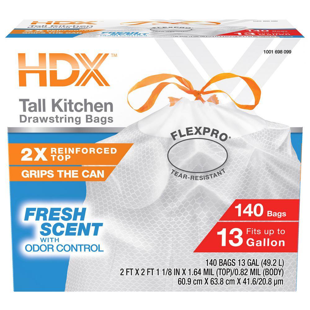 HDX 13 Gallon Scented Flex Drawstring Kitchen Trash Bags (140-Count)