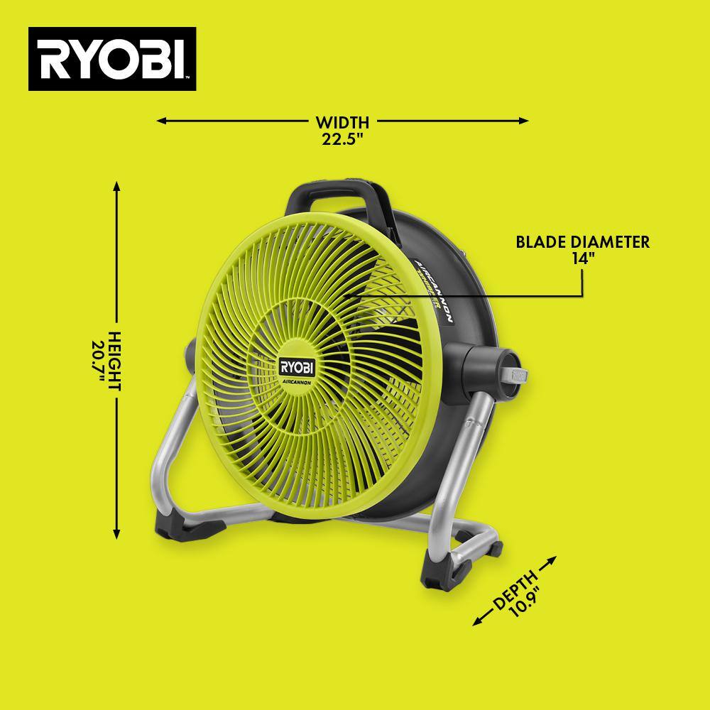 RYOBI ONE+ 18V Cordless Hybrid WHISPER SERIES 14 in. Air Cannon Fan (Tool Only)