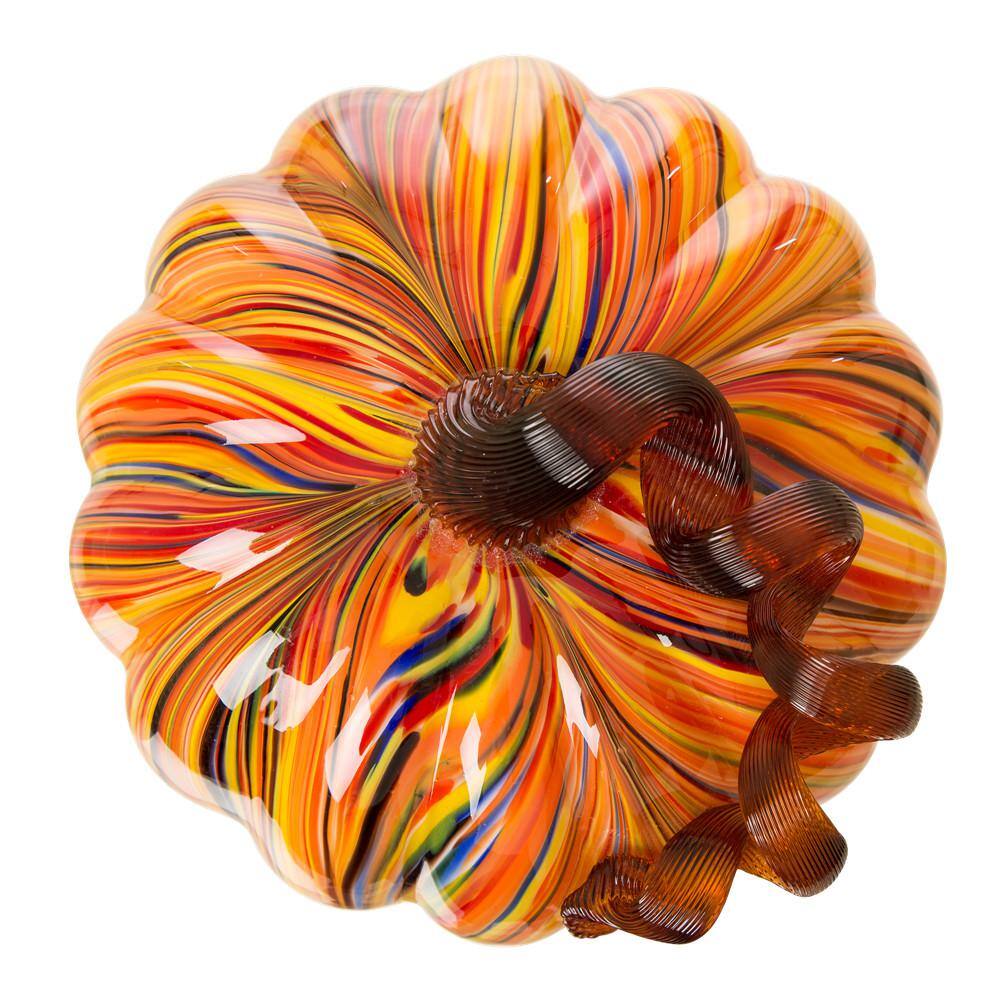 Glitzhome 8.66 in. D x 6.69 in. H Multi-Striped Glass Large Pumpkin