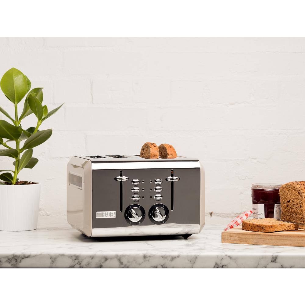 HADEN Cotswold 1500-Watt 4-Slice Wide Slot Putty Retro Toaster with Removable Crumb Tray and Adjustable Settings