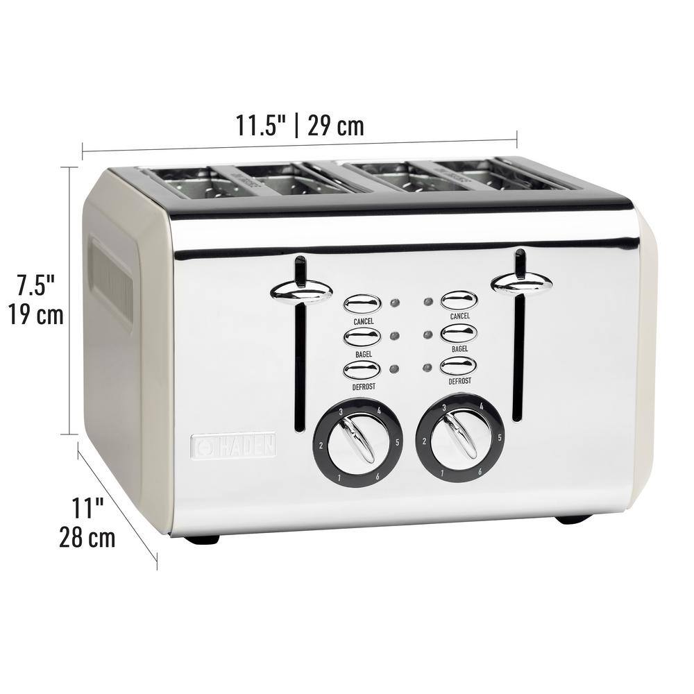 HADEN Cotswold 1500-Watt 4-Slice Wide Slot Putty Retro Toaster with Removable Crumb Tray and Adjustable Settings