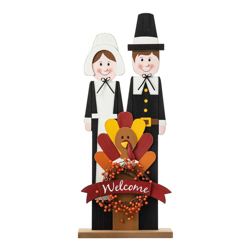 Glitzhome 36 in. H Thanksgiving Wooden Pilgrim Couple Poch Decor