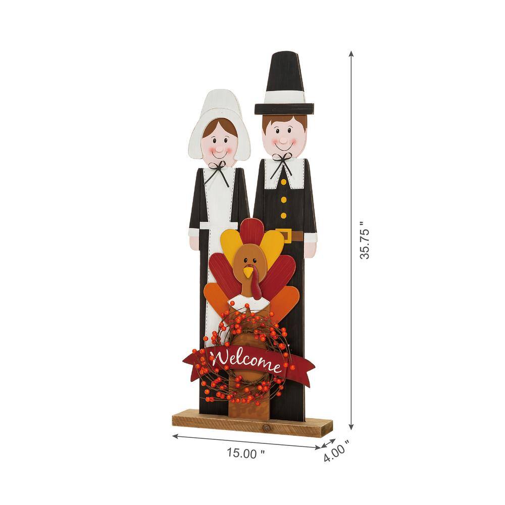 Glitzhome 36 in. H Thanksgiving Wooden Pilgrim Couple Poch Decor