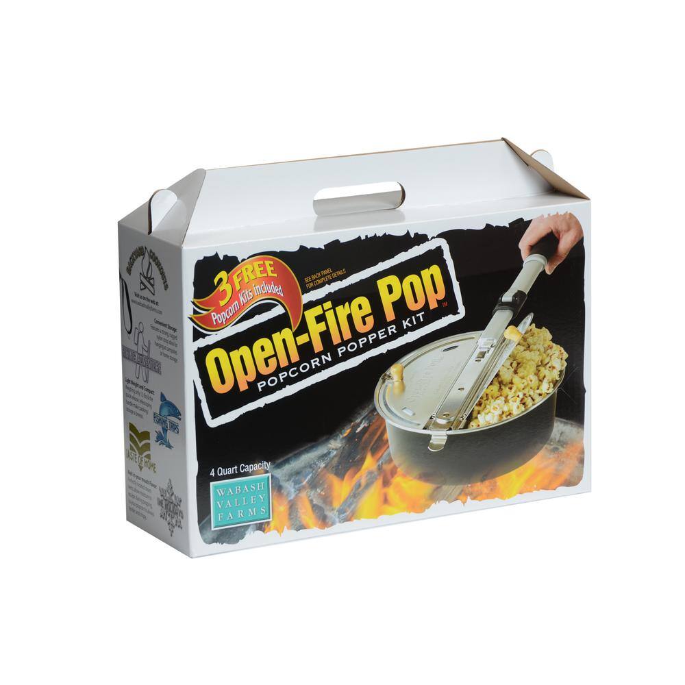 Open-Fire Pop 4-Piece Aluminum Black Outdoor Popcorn Popper with 3 All-Inclusive Popping Kits