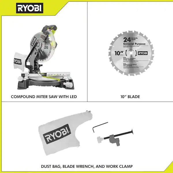 RYOBI  14 Amp Corded 10 in. Compound Miter Saw with LED Cutline Indicator