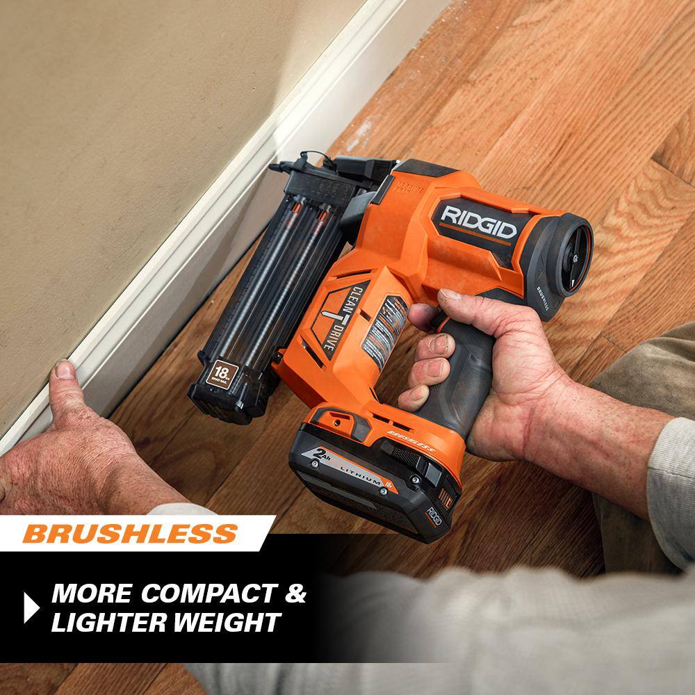 RIDGID 18V Brushless Cordless 18-Gauge 2-1/8 in. Brad Nailer with 4.0 Ah Lithium-Ion Battery