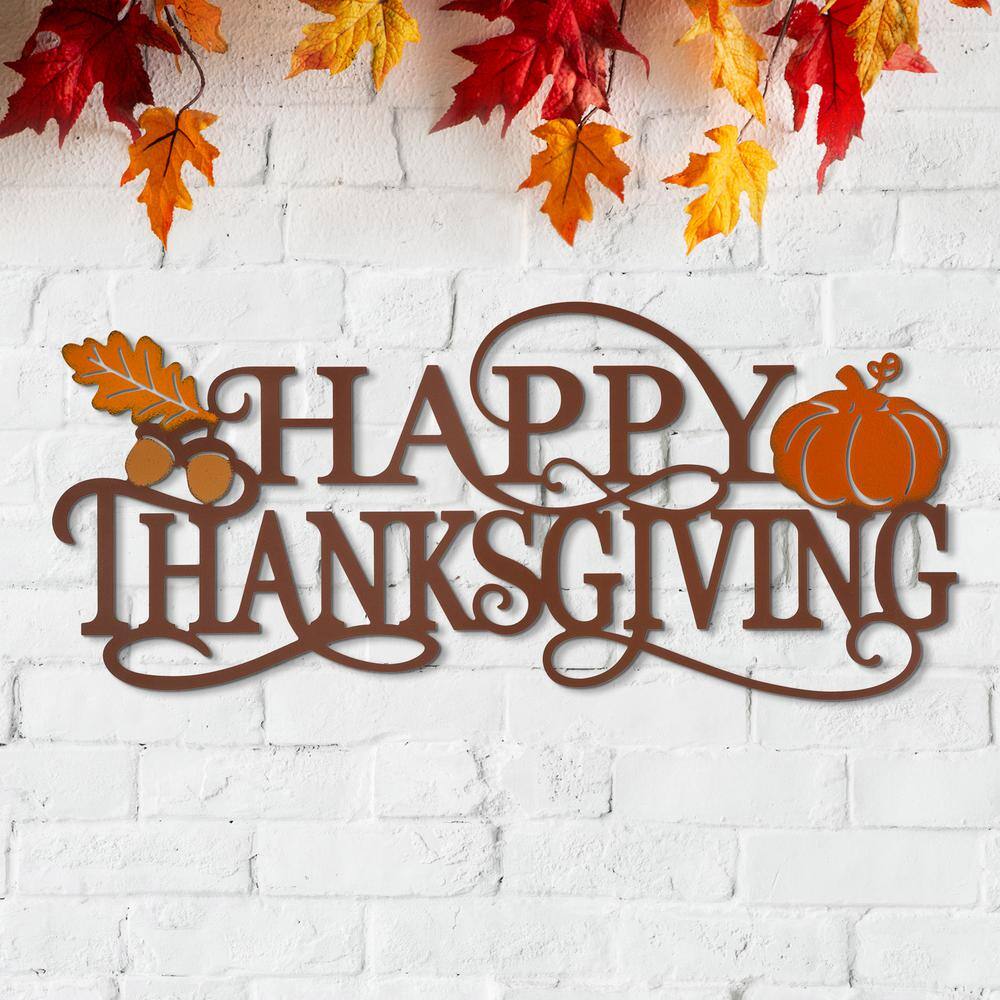 Glitzhome 24 in. L Metal Happy Thanksgiving Wall Decor