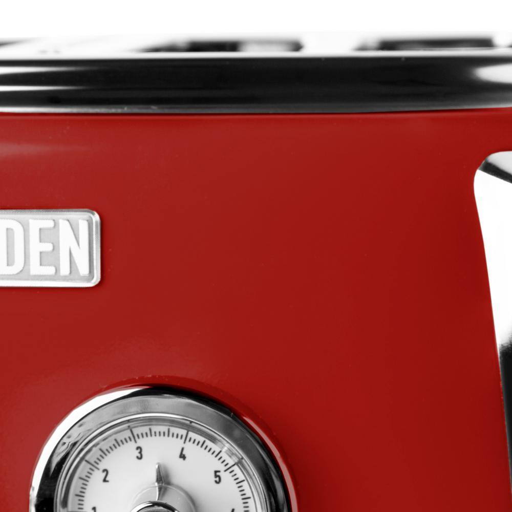 HADEN Dorset 1500-Watt 4-Slice Red Wide Slot Retro Toaster with Removable Crumb Tray and Browning Control