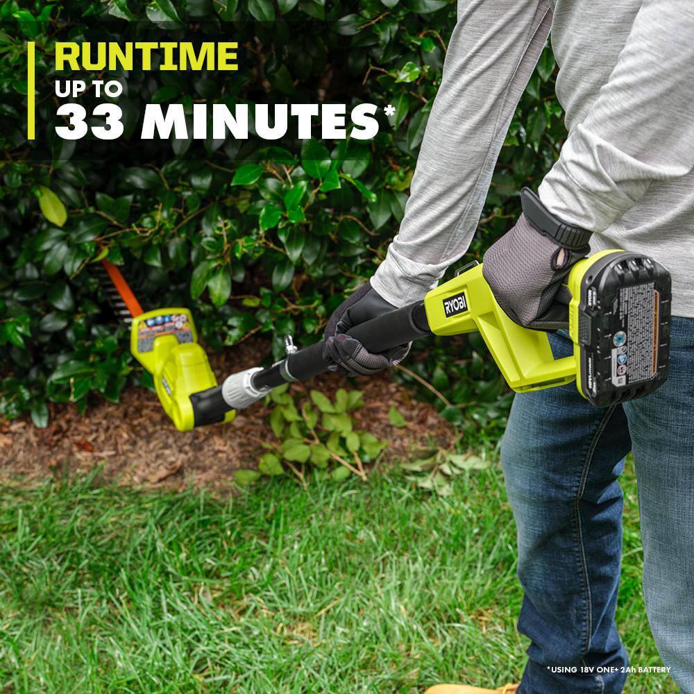 RYOBI ONE+ 18V 18 in. Cordless Battery Pole Hedge Trimmer with 2.0 Ah Battery and Charger