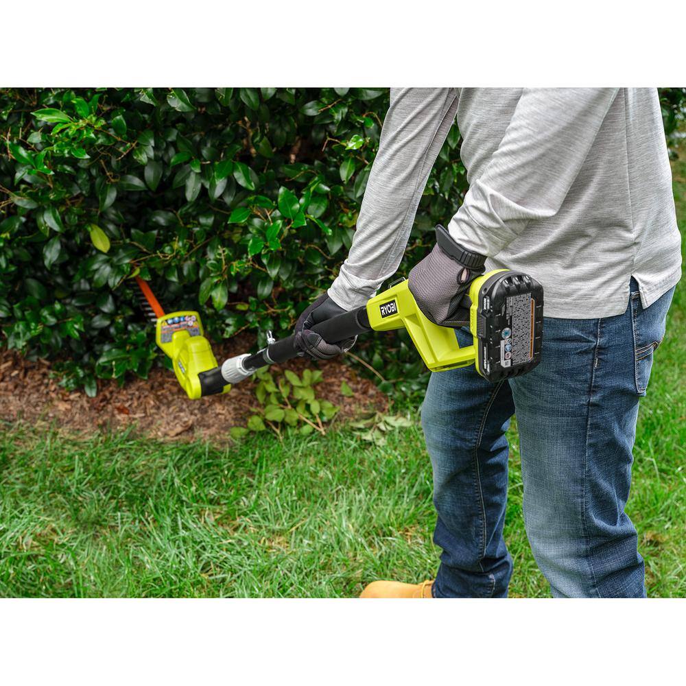 RYOBI ONE+ 18V 18 in. Cordless Battery Pole Hedge Trimmer with 2.0 Ah Battery and Charger