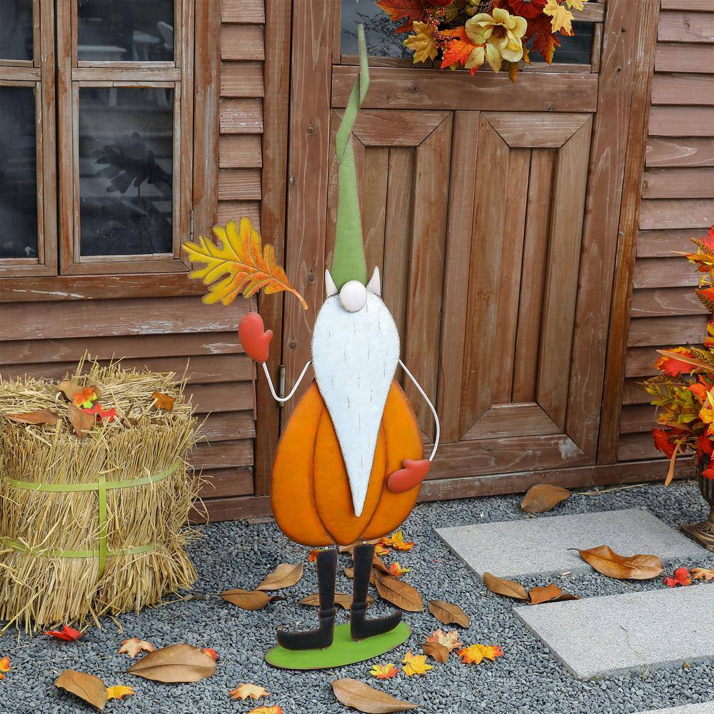 Glitzhome 48 in. H Fall Metal Gnome Standing Decor