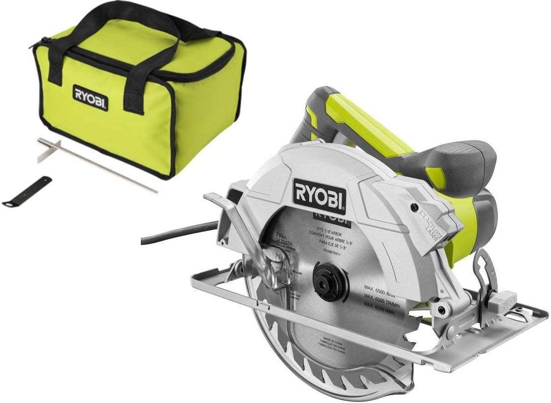 RYOBI  15 Amp Corded 7-1/4 in. Circular Saw with EXACTLINE Laser Alignment System, 24T Carbide Tipped Blade, Edge Guide and Bag