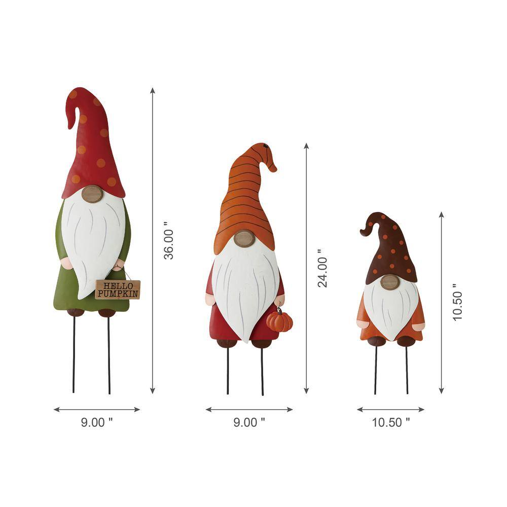 Glitzhome Fall Metal Gnome Family Yard Stake or Wall Decor or Standing Decor (Set of 3)