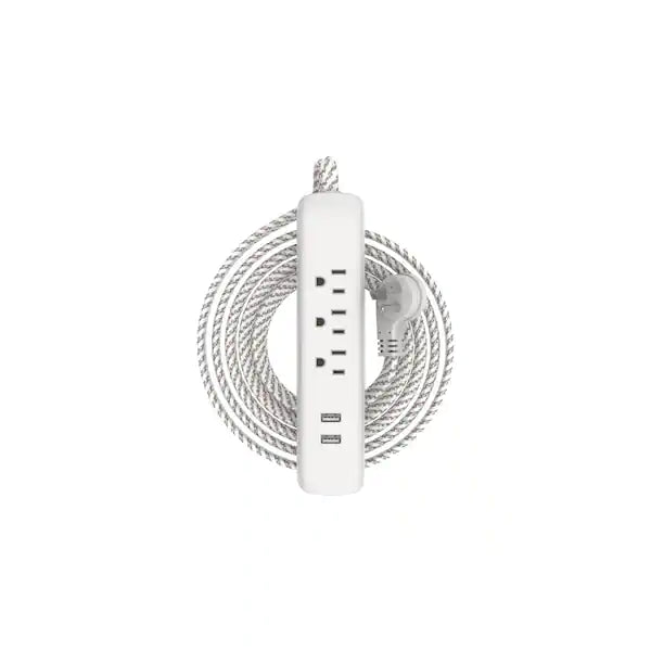 HDX 15 ft. 16/3 3 Outlet, 2 USB Braided Extension Cord in White and Grey