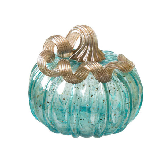 Glitzhome 5.12 in. H Pumpkin Small Glass in Blue