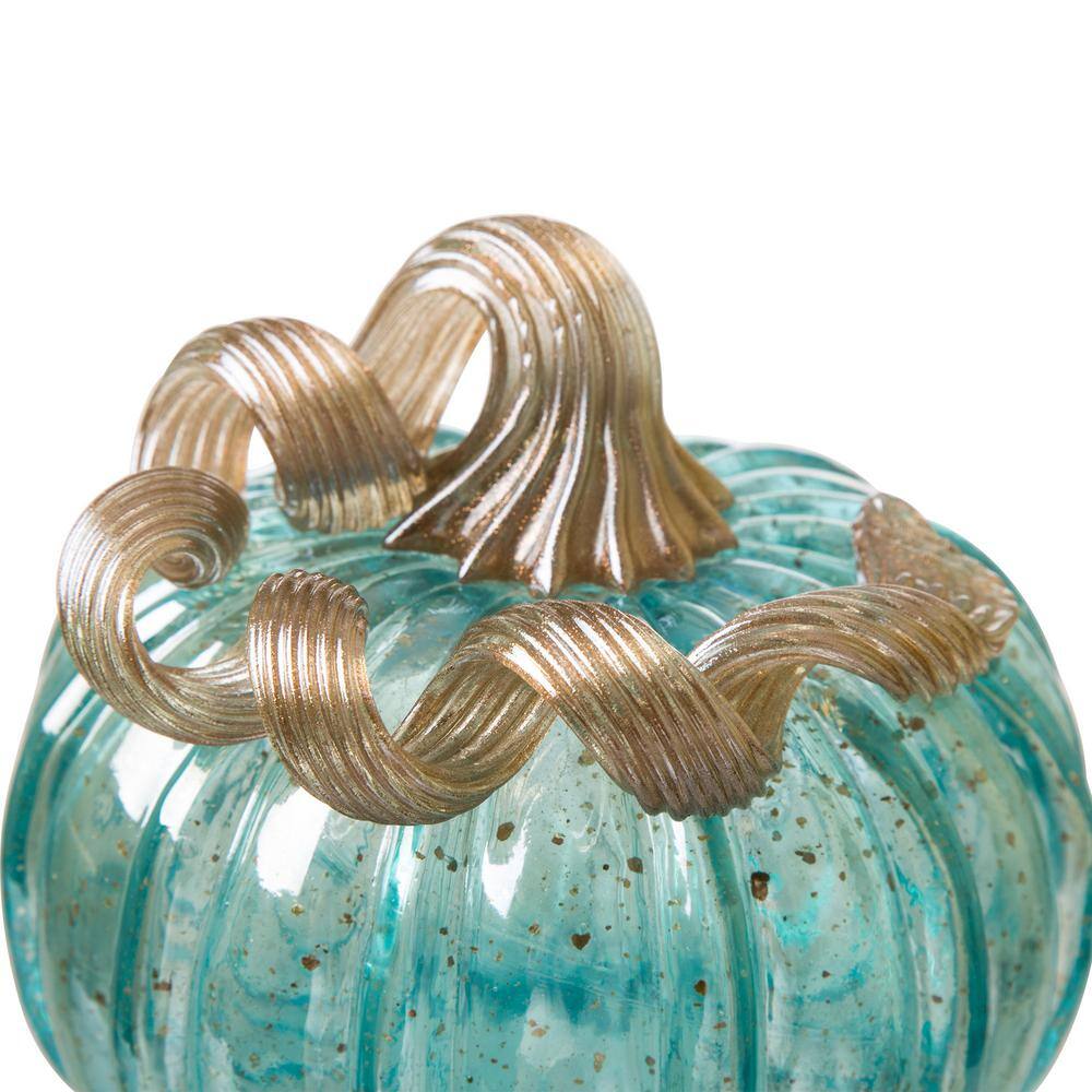 Glitzhome 5.12 in. H Pumpkin Small Glass in Blue