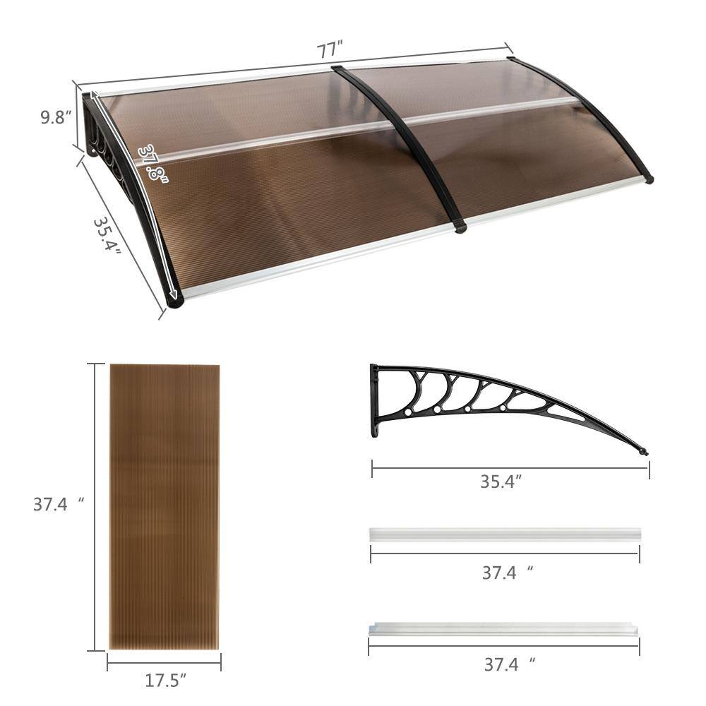 6.6 ft. L x 3 ft. W Brown Household Application Door and Window Awnings, Black Frame for Domestic Canopy