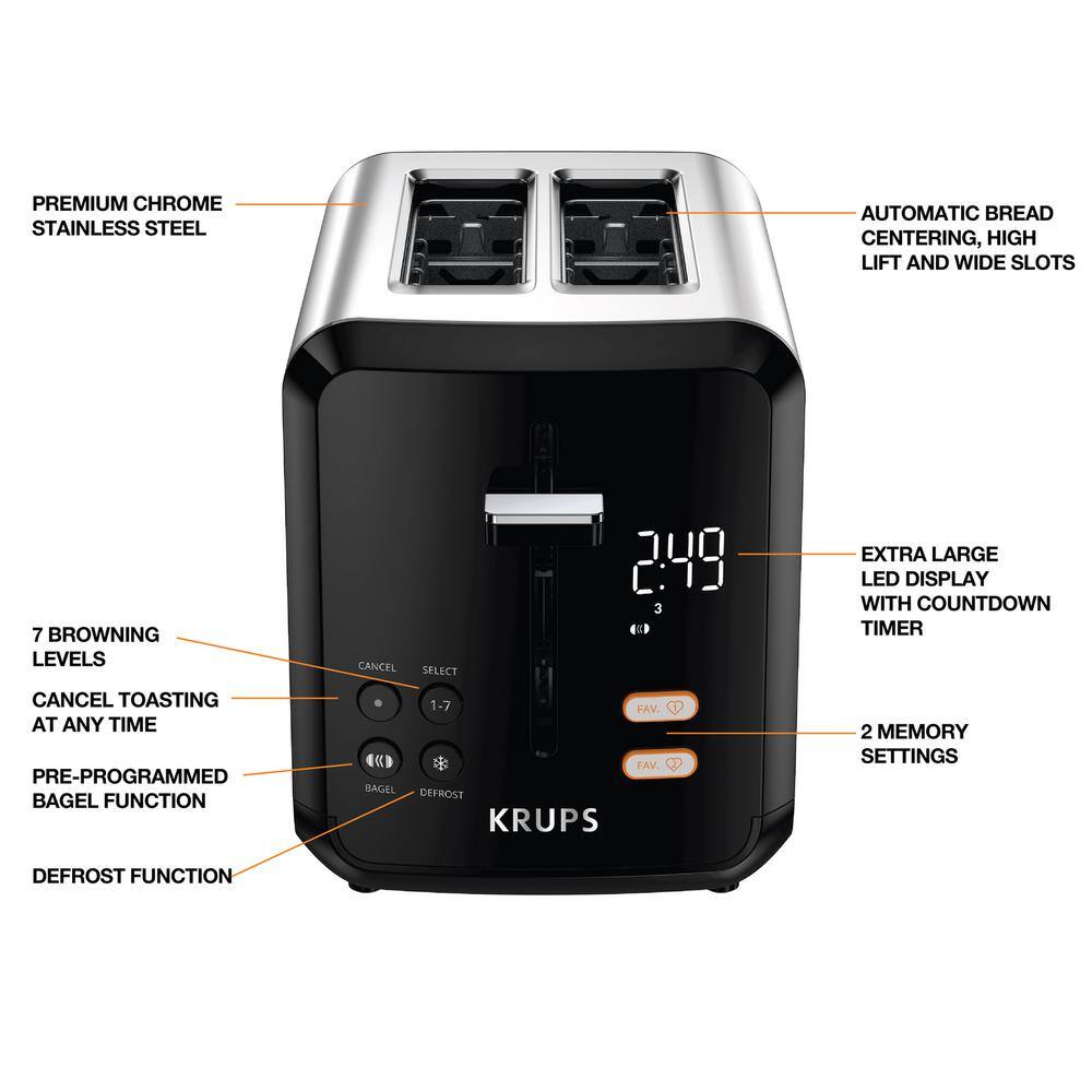 Krups Black My Memory Digital Stainless Steel 2-Slot Toaster