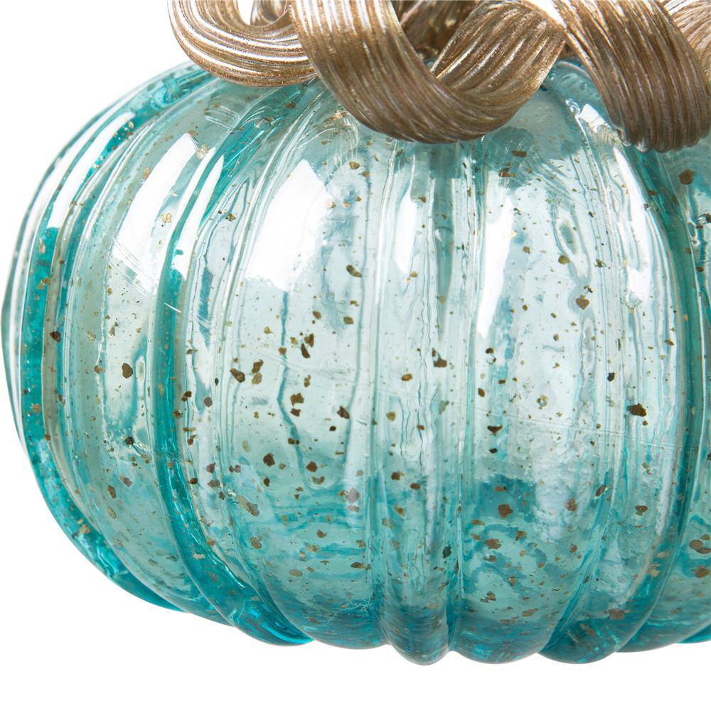 Glitzhome 5.12 in. H Pumpkin Small Glass in Blue