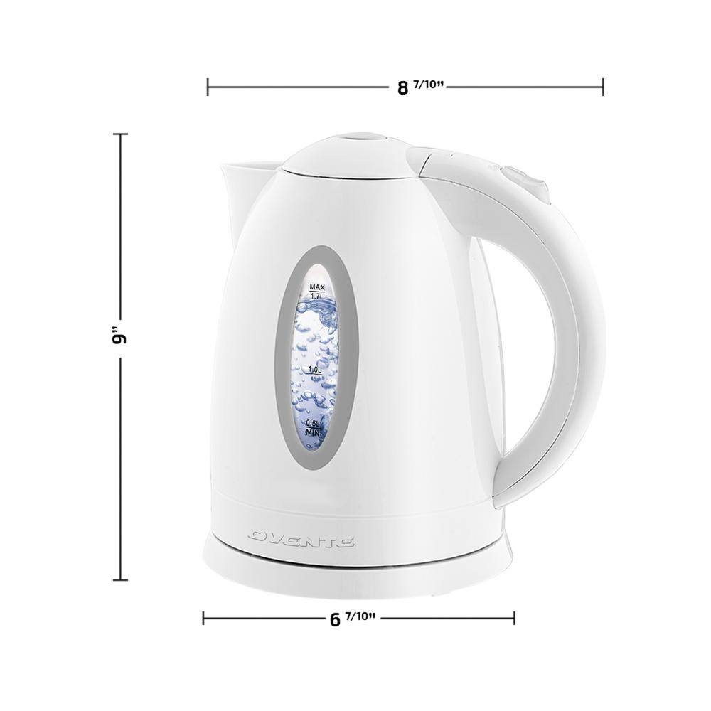 OVENTE 7-Cup BPA-Free White Electric Kettle with Auto Shut Off Feature, Boil-Dry Protection and Removable Filter