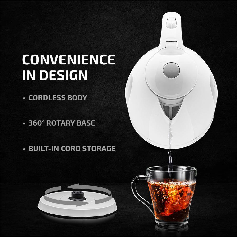 OVENTE 7-Cup BPA-Free White Electric Kettle with Auto Shut Off Feature, Boil-Dry Protection and Removable Filter