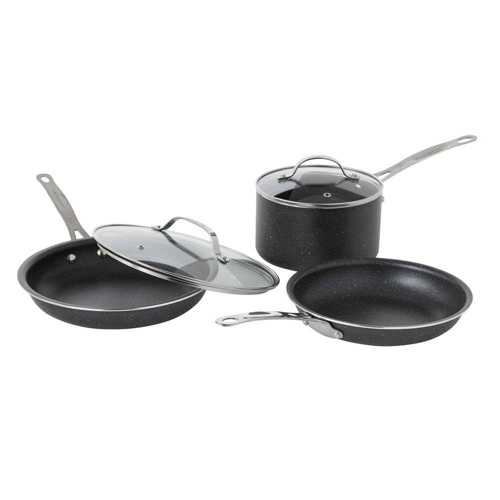 GRANITESTONE 5-Piece Aluminum Ultra-Durable Non-Stick Diamond Infused Cookware Set with Glass Lids